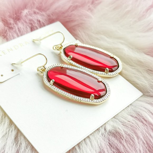 Gold Elle Berry red glass Drop Earrings - Picture 3 of 3